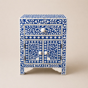 Mesa Auxiliar Decorativa de Madera con Incrustaciones de Hueso Azul, Diseño Oriental, Forma Rectangular, con Cajones de Almacenamiento - Product Image 2