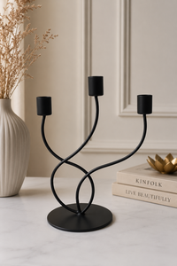 3-Arm <b>Black</b> Metal Taper Candle <b>Holder</b> with Heart Print Decorative Candles Modern Table Centerpiece for Home Decor - Product Image 2