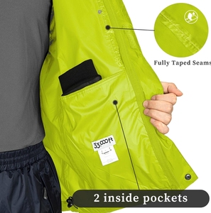 Men's Lightweight Waterproof Hooded <b>Jacket</b> Lime Green Casual Spring Outdoor Wear With Zipper Closure And <b>Packable</b> Design - Product Image 5