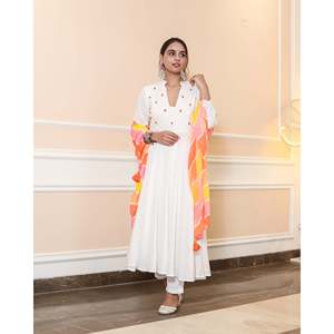 Ensemble de costume en mousseline de soie blanche taille XS Gauri - Product Image 3