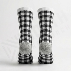 Crew <b>Socks</b> Plaid Pattern Black White Cotton Breathable Daily Wear Adult Autumn Style Regular Fit Knitted <b>Socks</b> - Product Image 2