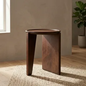 Modern <b>Round</b> Mango Wood Side <b>Table</b> Minimalist Design Durable Living Room Furniture - Product Image 6