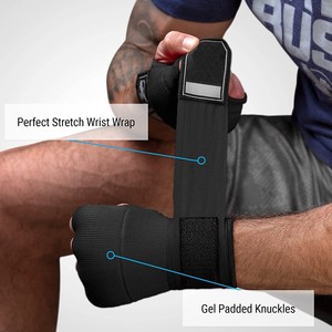 ถุงมือชกมวยแบบมีแผ่นรองด้านใน สำหรับฝึกซ้อม MMA คุณภาพสูง แบบพันเร็ว  บุเจล  สำหรับทุกเพศ สีดำ - Product Image 3
