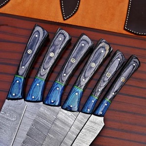 Ensemble de 6 couteaux de cuisine en acier Damas faits à la main, couteau de chef, San-toku, couteau à éplucher, hachoir avec manche en bois, lame ambidextre de 8 à 9,9 pouces - Product Image 3