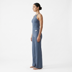 Ensemble de yoga pour femmes, bleu, col halter, leggings taille haute, longueur intégrale, sans couture, respirant, vêtements de sport, ensemble 2 pièces - Product Image 2