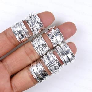 925 Sterling Silver Spinner Assorted Floral Geometric Pattern Wide <b>Fidget</b> <b>Rings</b> Anti Anxiety Meditation Band Vintage Jewelry - Product Image 4
