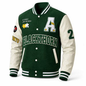 เสื้อแจ็คเก็ต Letterman แบบกำหนดเองสำหรับผู้ใหญ่ เสื้อแจ็คเก็ตเบสบอลสำหรับผู้ชาย ปักลายเชนิลล์ แพทช์ผ้าขนสัตว์ เสื้อแจ็คเก็ต Varsity ผ้าซาติน - Product Image 6
