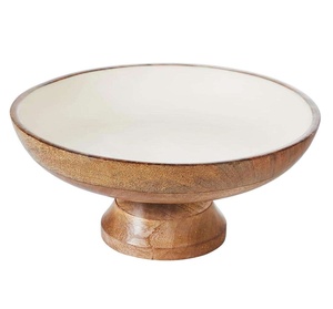 Bol de service en bois fait main moderne avec motif floral et base surélevée pour la présentation des aliments - Product Image 4