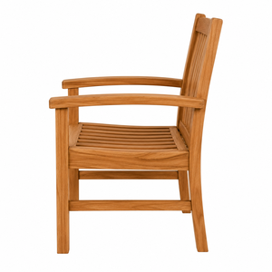 Chaise de jardin contemporaine en teck massif, durable, écologique, design imperméable, assise confortable, à lattes verticales - Product Image 2
