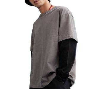 High Quality Unisex <b>Long</b> Sleeve T Shirt Custom Double Layer Black White T Shirt Drop Shoulder Thick Acid wash <b>tshirt</b> For Mens - Product Image 3