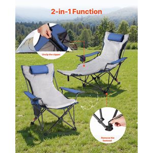 Chaise longue pliante portable 4 positions réglables, chaise de plage en maille avec repose-pieds et fonction inclinable pour adultes - Product Image 5