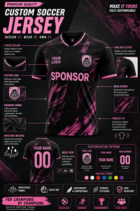 เสื้อฟุตบอลสีดำชมพูแบบสั่งทำ คอกลม แขนกุด ระบายอากาศได้ดี พิมพ์ลายแบบซับลิเมชั่น สำหรับผู้ชาย ป้องกันรังสียูวี - Product Image 4