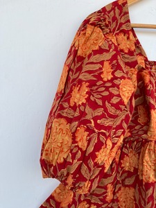 Rust Orange Floral Print Cotton Blouse Square Neck 3/4th Sleeve Boho Summer Top Women Garment Manufacturer - Product Image 4