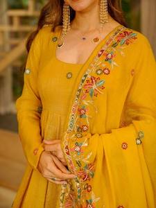 Yellow Embroidered Anarkali Salwar Kameez Set <b>Reversible</b> Women Party <b>Dress</b> with Dupatta Regular Fit - Product Image 5