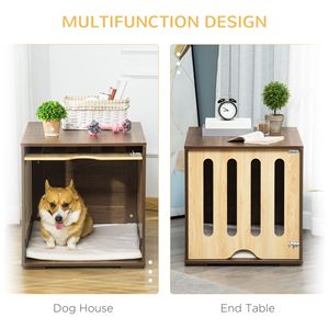 Table d'appoint de style meuble pour chien avec verrou de sécurité et panneau de porte amovible, pour usage intérieur, incluant un lit pour chien et un coussin en mousse - Product Image 3