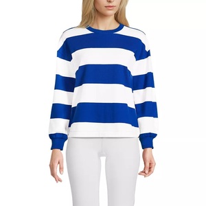 Sudadera Casual de Hombros Caídos con Forro Polar Grueso para Mujer, 100% Algodón, Ropa Urbana de Invierno, Sudadera de Alta Calidad con Rayas - Product Image 1