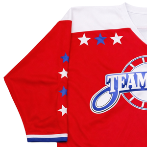 Maillot de hockey sur glace personnalisé rouge, blanc et bleu, sublimation, uniforme de hockey professionnel, respirant, manches courtes, pour hommes - Product Image 4