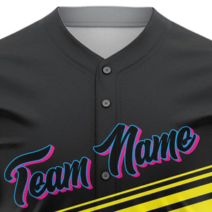 Camiseta Deportiva Transpirable para Hombre, Personalizada, Negra, con Botones, Estilo Béisbol, con Franjas Amarillas y Azules, Uniforme de Equipo de Softbol - Product Image 5