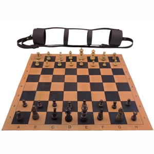 Jeu d'échecs portable en cuir enroulable avec pièces en bois lestées, jeu d'échecs de voyage de luxe fait main, idéal pour un cadeau - Product Image 2