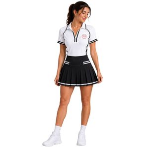 Ensemble polo et jupe plissée blanc et noir pour femme, vêtements de sport personnalisés, respirants, à séchage rapide, uniforme de sport - Product Image 1