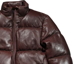 Vêtements d'extérieur baggy à col montant en peau de mouton véritable marron pour homme, veste en cuir rembourrée et décontractée épaisse isolée et chaude pour l'hiver - Product Image 3