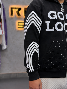 Sweat à capuche zippé oversize pour homme, style streetwear, avec motif lettres imprimées en relief - Product Image 3