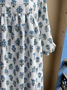 Robe d'été en coton à col carré, mini-robe, robe courte, imprimé floral à la main, robe midi à manches longues pour femmes - Product Image 2