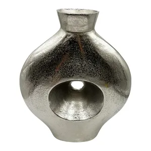 Jarrón de Flores Moderno de Hierro Contemporáneo, Hecho a Mano con Diseño de Centro Abierto, Acabado Plateado, Decoración para el Hogar, ZAHID EXPORTS - Product Image 3