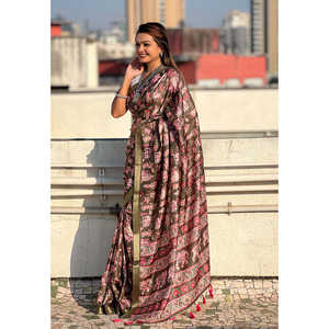 Sari de Noche Estilo Tradicional en Seda Tussar Verde Botella con Borde Tejido Zari, Protección Solar, 500g, Tejidos de Primera Calidad - Product Image 2