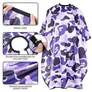 Cape de coiffure en soie et polyester camouflage violet, résistante à l'eau, ouverture de cou réglable, antistatique, écologique - Product Image 2
