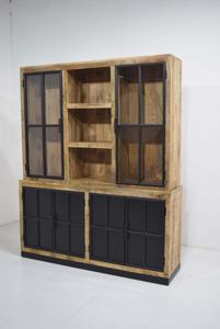 Almacenamiento de exhibición de puerta de vidrio de madera de mango sólido, gabinete de sala de estar Industrial Vintage, escaparate de exhibición de Buffet europeo - Product Image 5