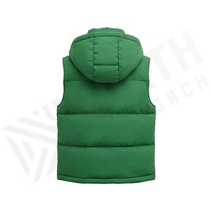 Hooded <b>Quilted</b> Vest Green Polyester Filling Winter Wear With Detachable Hood <b>Single</b> Button Closure - Product Image 2