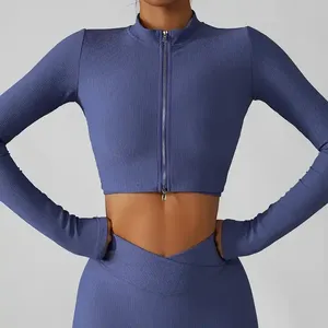 Women's Slim Fit Gym Fitness <b>Workout</b> Cropped Tops Long Sleeve Yoga Coat Zipper Design Sports Wear Running Yoga <b>Jacket</b> for Women - Product Image 2