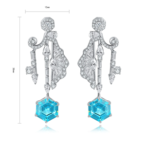 Pendientes de Diamantes Azules con Corte Hexagonal de Platino, con Diamantes Naturales de Color D, Certificados por IGI, Joyería de Lujo para Bodas - Product Image 6