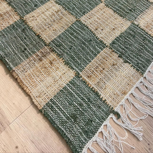 Handmade <b>Thin</b> Jute Checkered <b>Rug</b> Natural Flat Weave Eco-Friendly Area <b>Rug</b> Rustic Farmhouse Living Room Carpet - Product Image 1