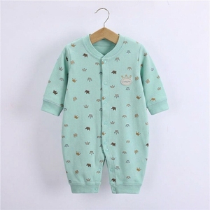 Mameluco de bebé con estampado de corona, de algodón suave, manga larga, con botones a presión frontales, sin pies, para recién nacidos, ropa de dormir, venta al por mayor OEM - Product Image 4