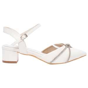 Ann'S Women White Genuine Leather Pointed Toe Slingback Pumps with Rhinestone Bow Ankle Strap Block Heel Fashion <b>Shoes</b> - Product Image 2