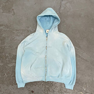 Boxy surdimensionné lavé à l'acide détresse recadrée sweat à capuche zippé sur mesure coton lourd éponge française Vintage hommes sweat à capuche thermique - Product Image 6