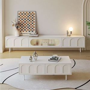 Modern Luxury White <b>TV</b> Stand with Solid Wood Cabinet and Fluted Glass Center for Living Room Bedroom Apartment Hotel - Product Image 1