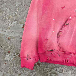 Sudadera con Capucha Corta y Holgada con Efecto Ácido para Hombre, 100% Algodón Tejido, Diseño Sólido, Estilo Urbano, Sudadera con Capucha Desgastada con Efecto Ácido para Hombre - Product Image 4