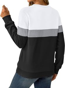 Enyami Women Long Knitted Sweatshirt Casual Crew Neck Striped Color Blocked Autumn <b>Top</b> - Product Image 3