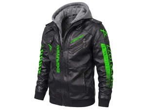 David Edgerunners <b>Real</b> <b>Leather</b> Hooded <b>Jacket</b> Cyberpunk Anime Streetwear Men's Coat - Product Image 3