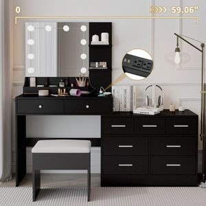 Grande Tavolo da Trucco con 10 Luci LED e Stazione di Ricarica, Ideale per Uso come Toeletta - Product Image 2