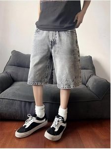 Shorts en jean délavé taille haute coupe droite décontracté en coton pour homme – Idéal été - Product Image 3