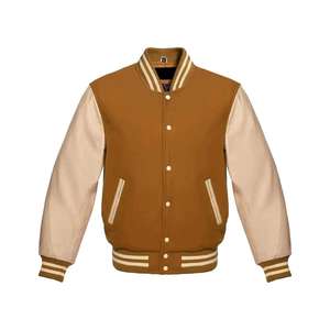 Blouson universitaire personnalisé élégant et chaud pour homme, en polaire polyester/coton, avec col montant, broderie et impression numérique, effet délavé uni - Product Image 1