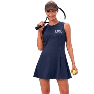 Women's Sleeveless Tennis <b>Dress</b> Solid Color Crew Neck Tank Style With Pockets Quick Dry Summer Sport Apparel - Product Image 2