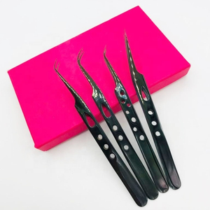 Ensemble de pinces à cils de précision en acier inoxydable, pointe lisse, design ergonomique pour la pose et le retrait des faux cils, emballage en boîte - Product Image 2