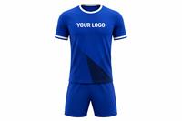 Conjunto de Camiseta de Fútbol Unisex Azul Sólido Sublimado de Manga Corta con Cuello en V, Transpirable, de Poliéster, Ajuste Atlético, Personalizable