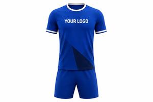 Conjunto de Camiseta de Fútbol Unisex Azul Sólido Sublimado de Manga Corta con Cuello en V, Transpirable, de Poliéster, Ajuste Atlético, Personalizable - Product Image 2