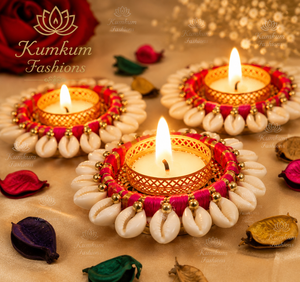 Handmade Iron Crystal Beads Tea <b>Light</b> Holder Set Traditional Indian Diya Wedding Return Gift Diwali Christmas Festive Home Decor - Product Image 2